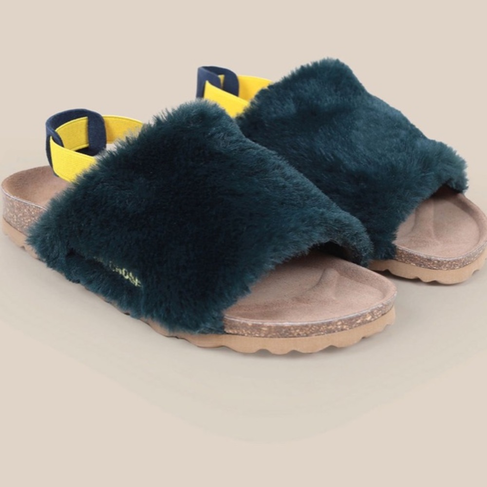 Bobo Choses Embroidered “Sheepskin” Sandals in Dark Green